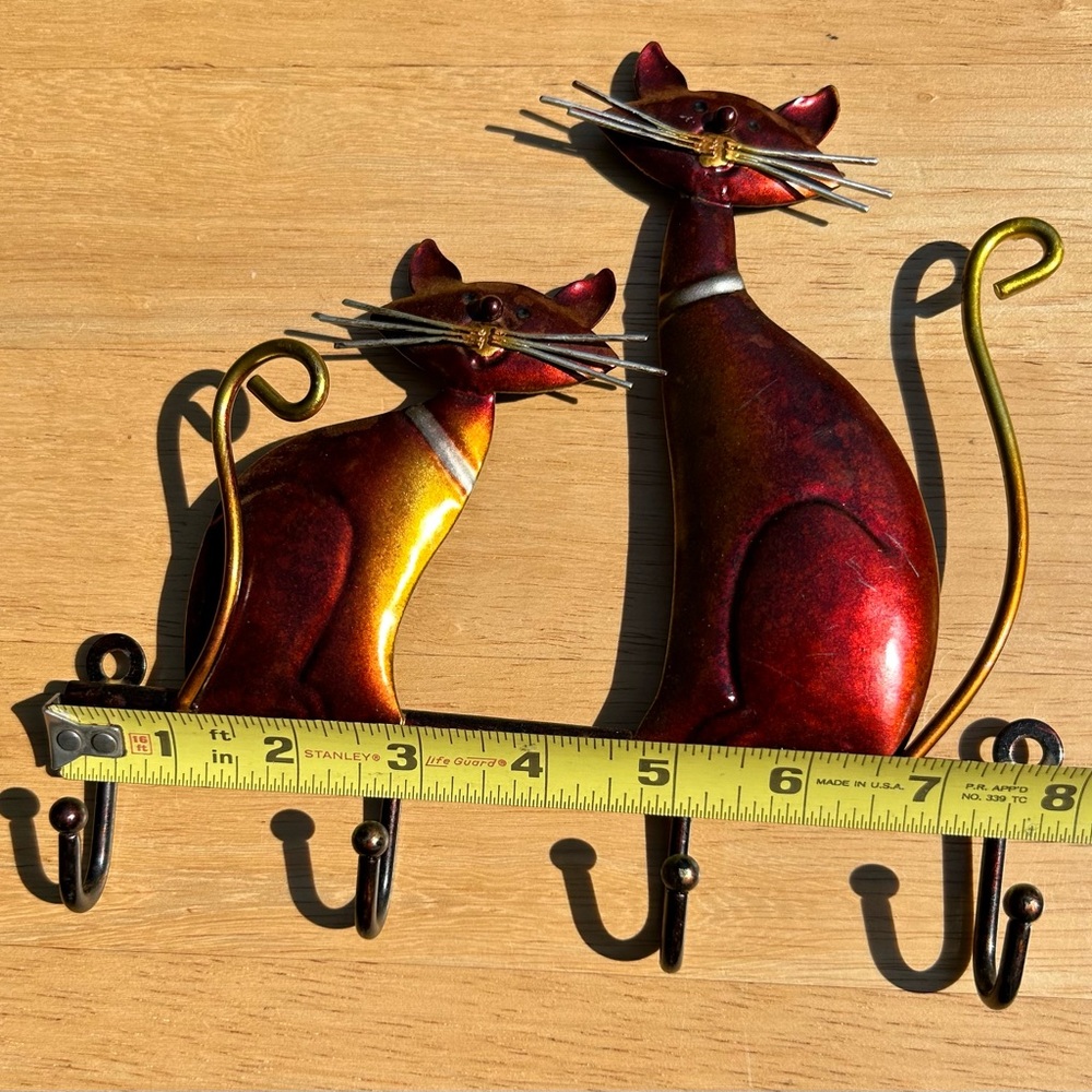 Cat Lover Metal Sculpture Wall Hook Hanger Art Deco 4 Hooks Kitty Feline Decor - Picture 6 of 7